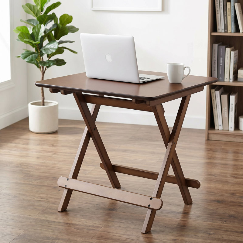 Table d'appoint pliante en bambou foncé noyer - sans assemblage, peu encombrante pour une utilisation intérieure / extérieure