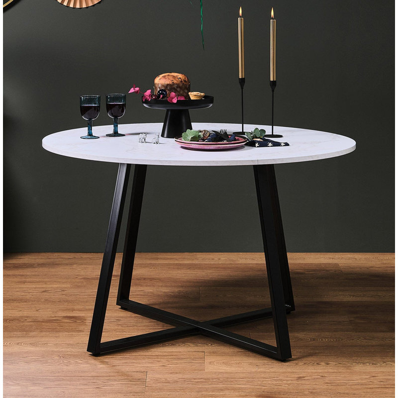 Addalee Round Metal Base Dining Table, Black