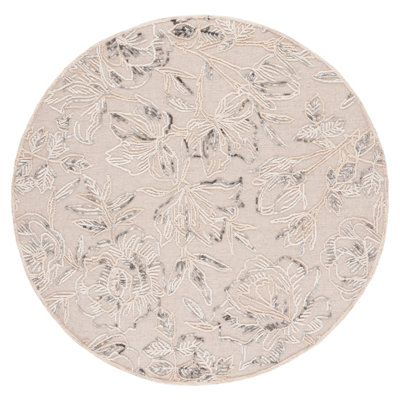 Tapis floral beige / gris en laine / coton touffeté à la main Trace