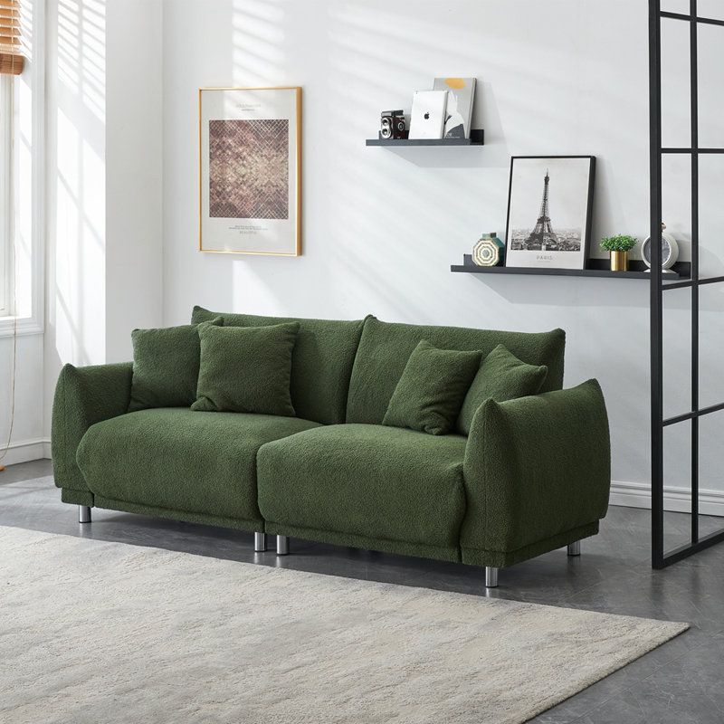 Ambus Upholstered 86.6'' Sofa, Green Teddy