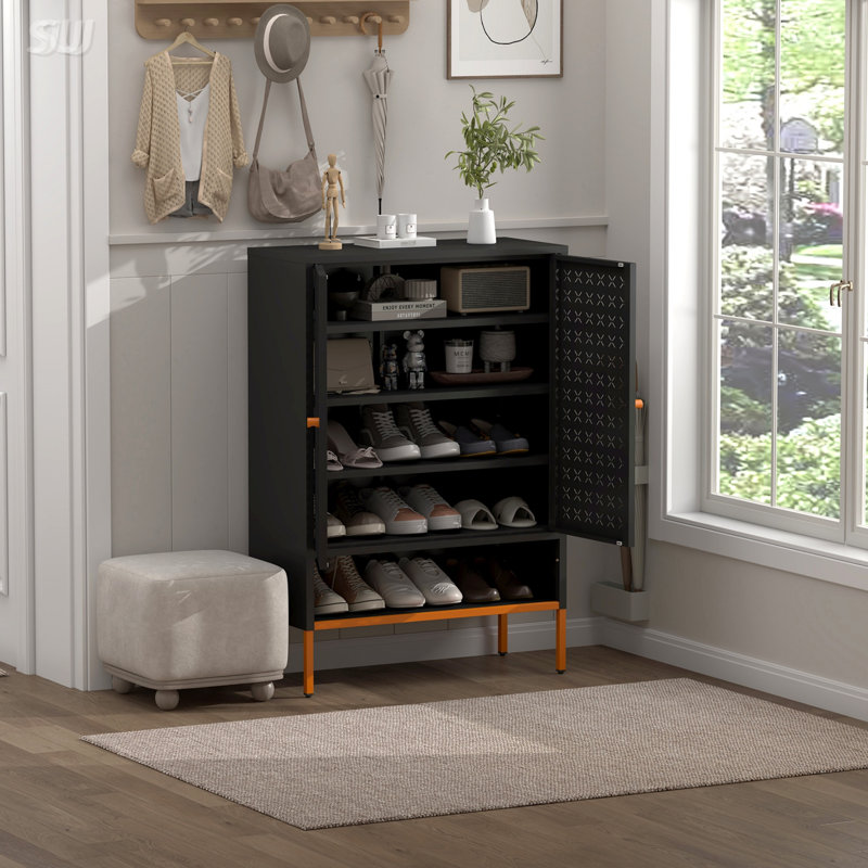 Magnetic Adjustable Shoe Cabinet With 3-Position Shelves For 17-32Cm Footwear, Elevating Storage And Aesthetic Design, Black