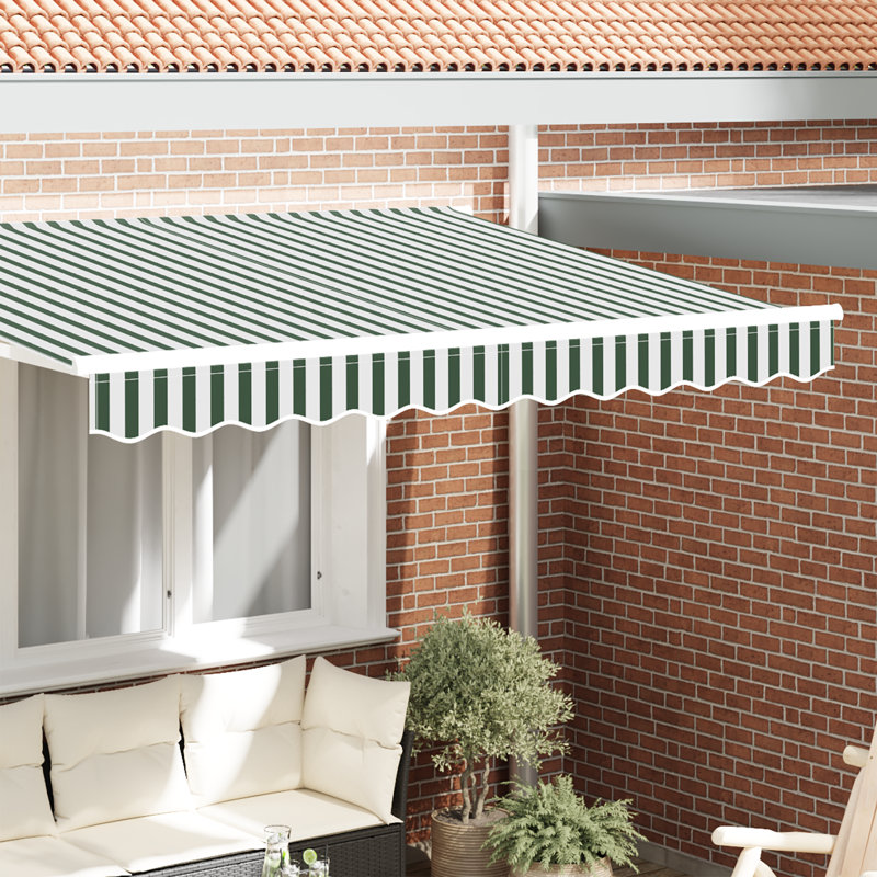 Breakwater Bay 20cm D Retractable Patio Awning, Green/White Striped, 230 cm W x 20 cm D