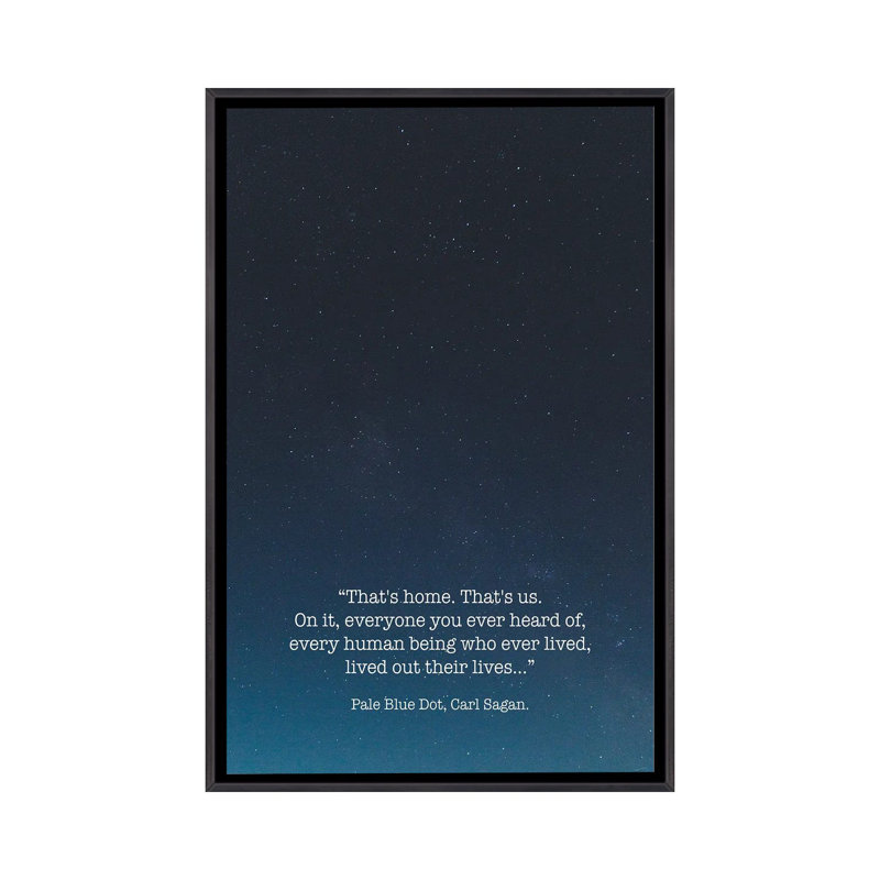 «Pale Blue Dot Carl Sagan», reproduction d'art textuel, H 26 po x l 18 po x 1,5 po, Toile avec cadre noir patiné