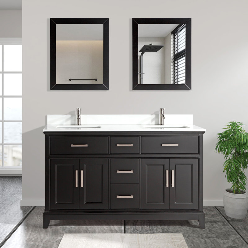 Bonni 72 " W Free Standing Wall Mounted 2 Double With Engineered Marble Top with Mirror, Espresso