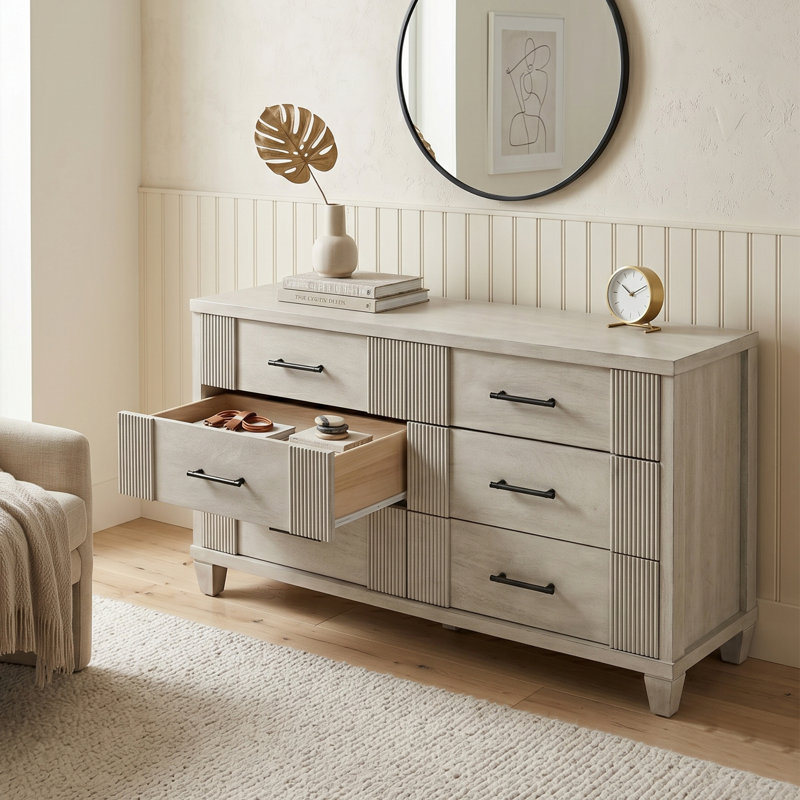 Commode 6 tiroirs Shalyce, Blanc antique
