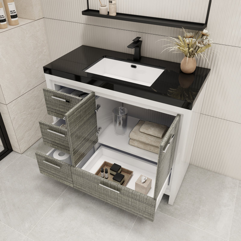 Ensemble de meuble-lavabo simple 42 po Eolia, Gris cendre très lustré
