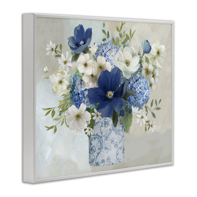 Bouquet dans un élégant vase à motif encadré, estampe numérique, design par Nan