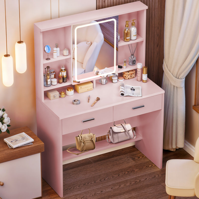 Dressing Table with Mirror, Pink