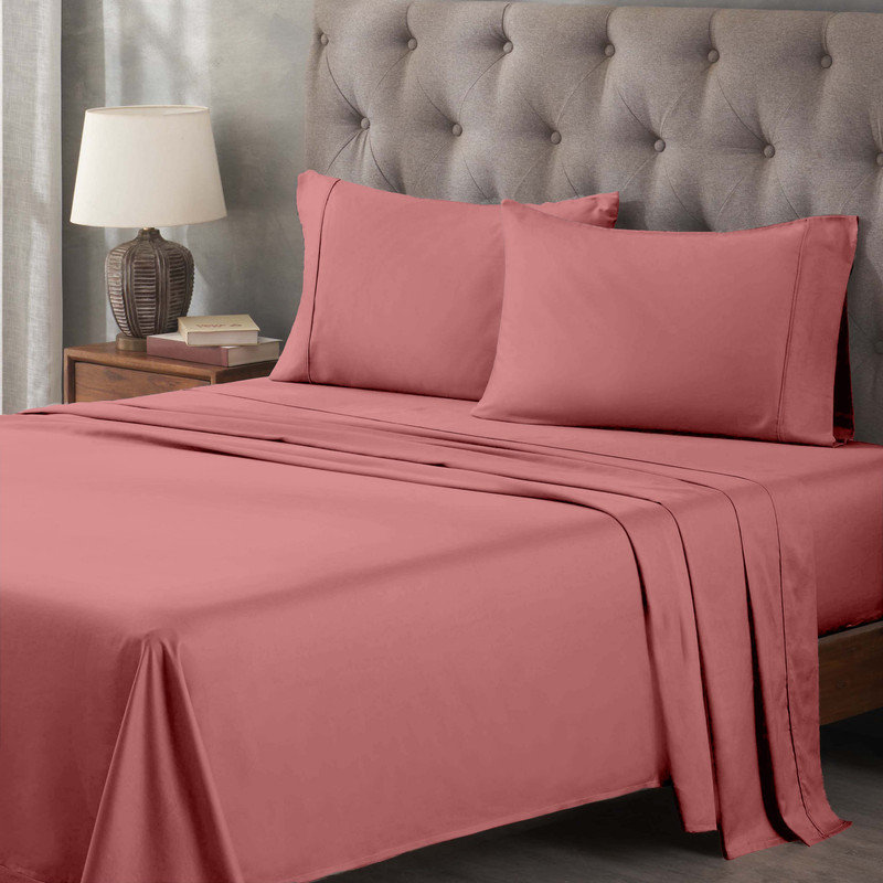 400 Thread Count Egyptian Cotton Blend Solid Deep Pocket Bed Sheet Set, Twin XL Sheet Set, Blush