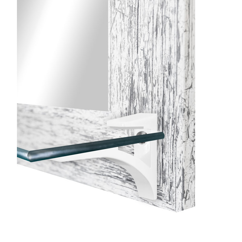 Kridia Flat Wall Mirror, Vertical, White Weathered/White, 25.5" H x 21.5" W