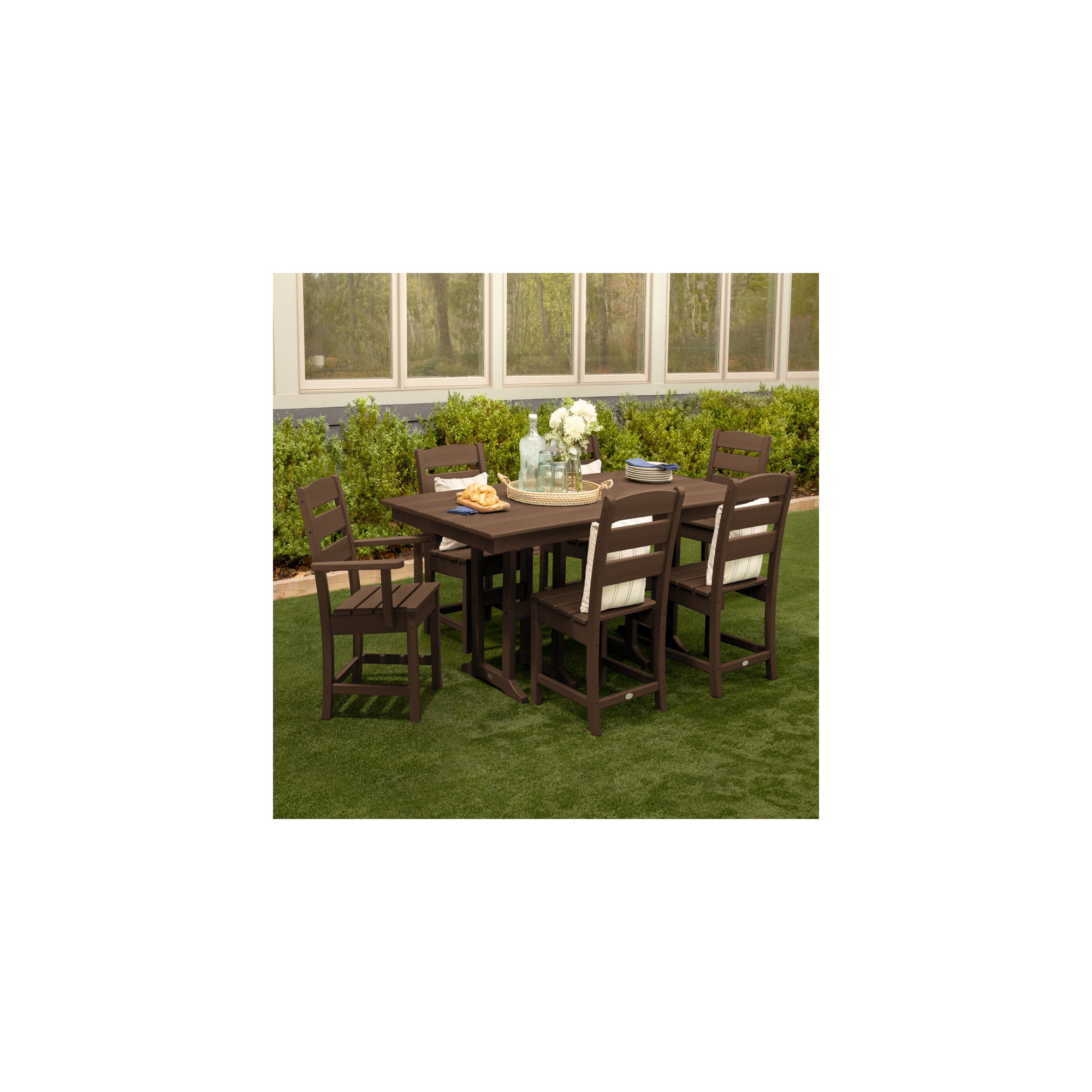 Lakeside 7-Piece Farmhouse Dining Set, Mahogany