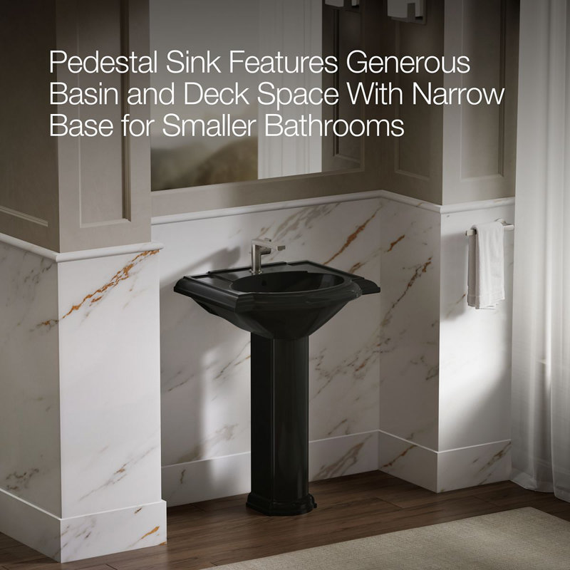 Devonshire Ceramic 25" Pedestal Bathroom Sink with Overflow, Black Black, Single Hole Faucet
