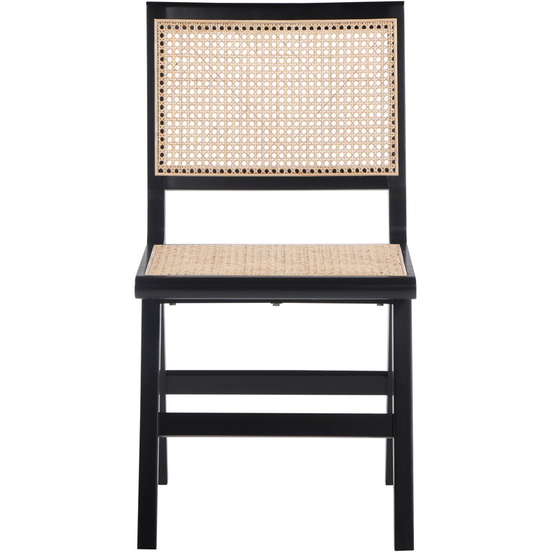 Abraxas Solid Wood Full Back Side Chair, Black Natural Cane
