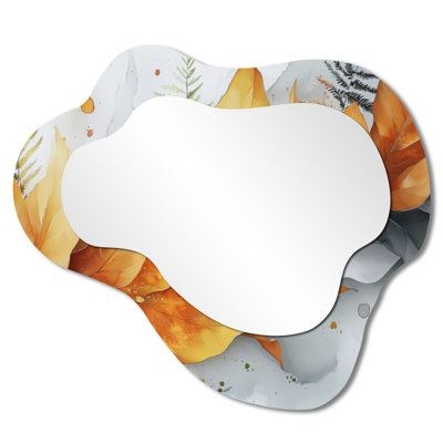 Velours orange fougères Dance Of Tranquility I - miroir mural asymétrique fougères, miroir de coiffeuse moderne, imprimé sur métal