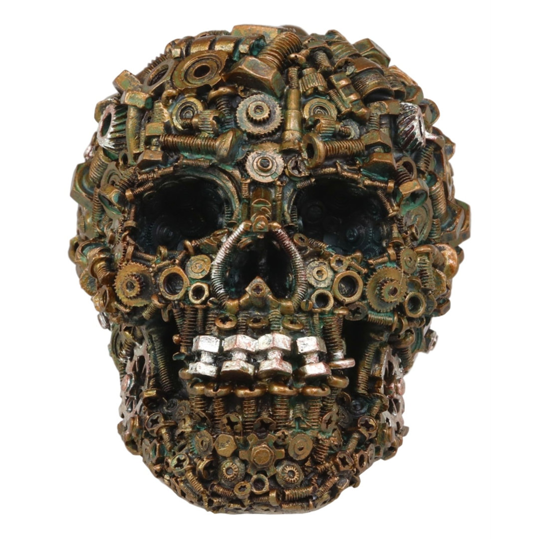 Andelarre Steampunk Junkyard Mechanic Gears Nuts Bolts and Screws Hardware Skull Decorative Figurine World Menagerie