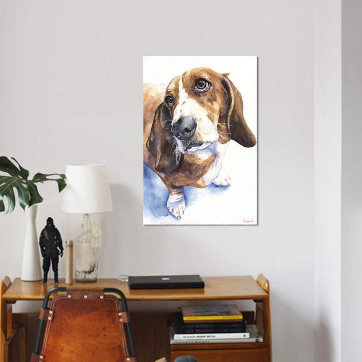« basset ii », reproduction sur toile, H 18 po x l 12 po x P 1,5 po, Toile tendue, Pas de tapis
