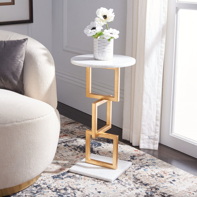 Tamara Marble Top End Table, Gold /  White