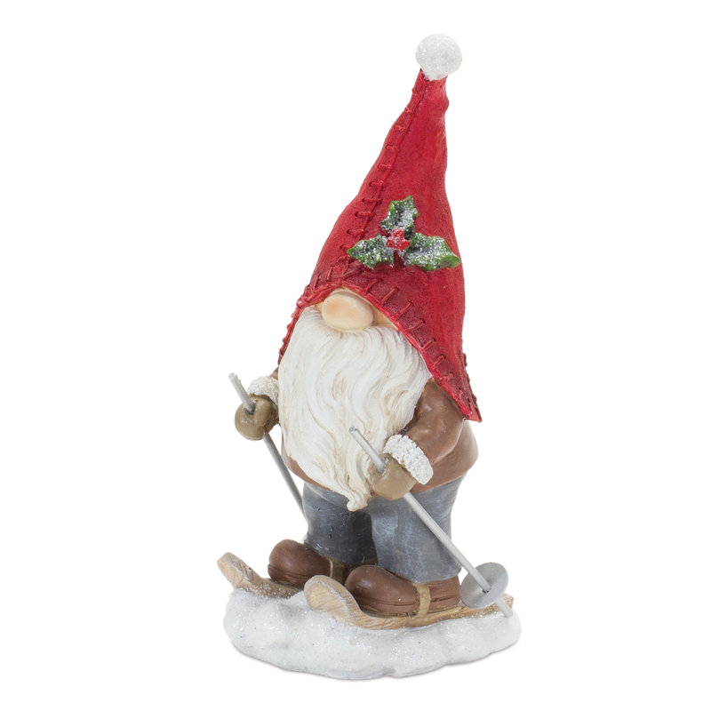 Figurine gnome d'hiver sur skis (ensemble de 4)