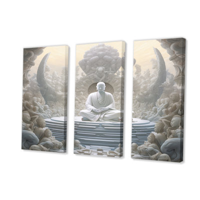 White Buddha Temple Meditation V - Buddhism Wall Art Living Room Set -  Design Art, PT91058-3P