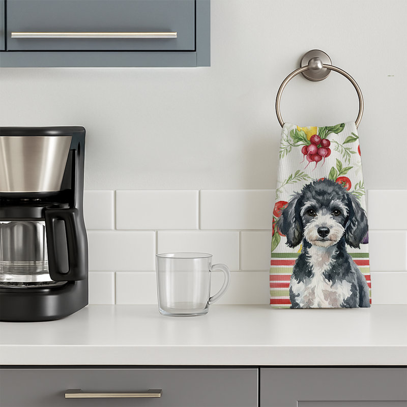 Miniature Parti Poodle Vegetables Kitchen Towel, Miniature Parti Poodle