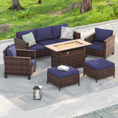 6 Piece Patio Conversation Set with Rectangular Fire Pit Table