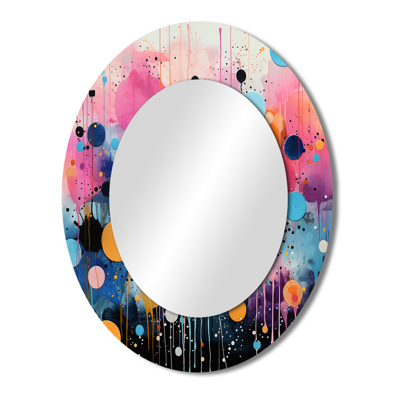 Neon Assemblage I - Pink Modern Oval Wall Mirror, 43" x 33"