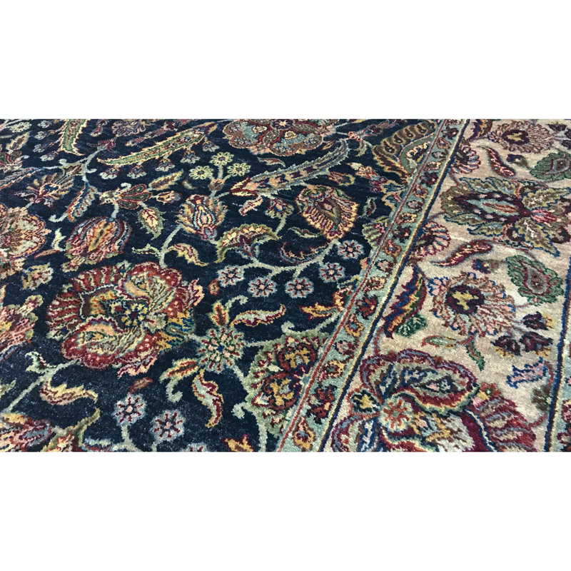 Mahajaran Wool Oriental Area Rug in Navy/Camel