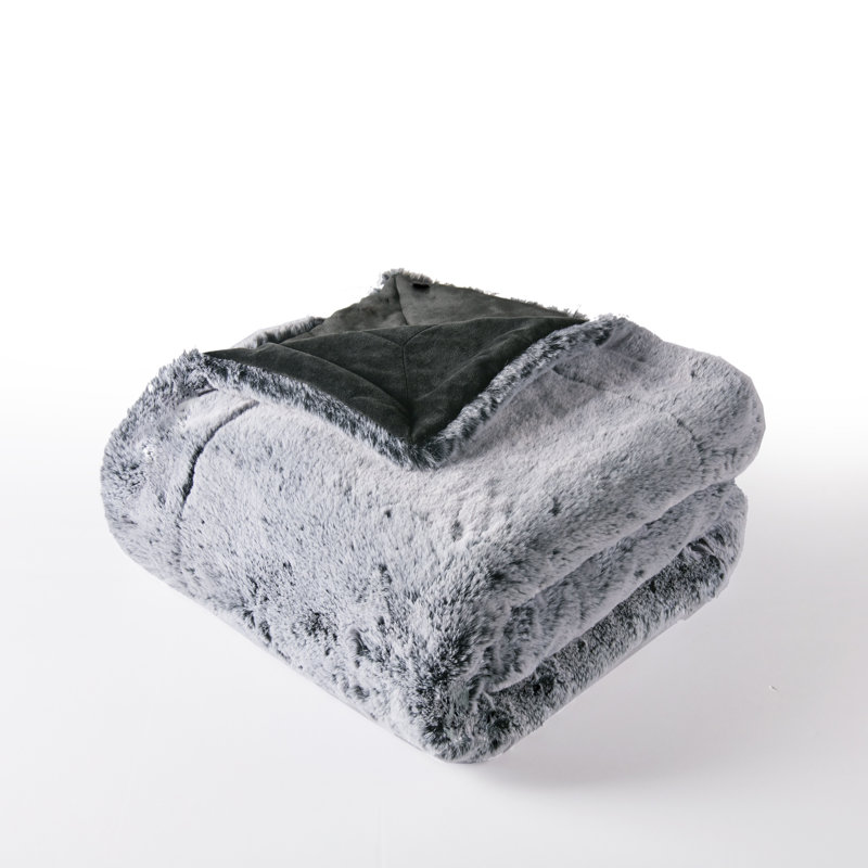 Jeté lourd en fausse fourrure, Noir, L 60 po x L 80 po