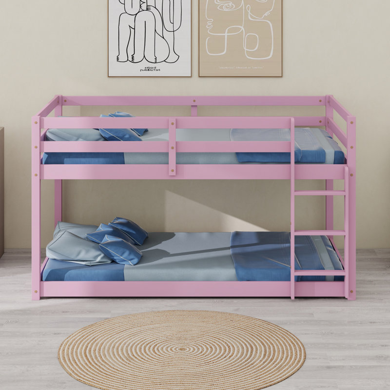 Lit superposé en bois massif avec échelle, Rose