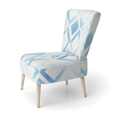 White And Blue Geometric - Upholstered Patterned Accent Side Chair