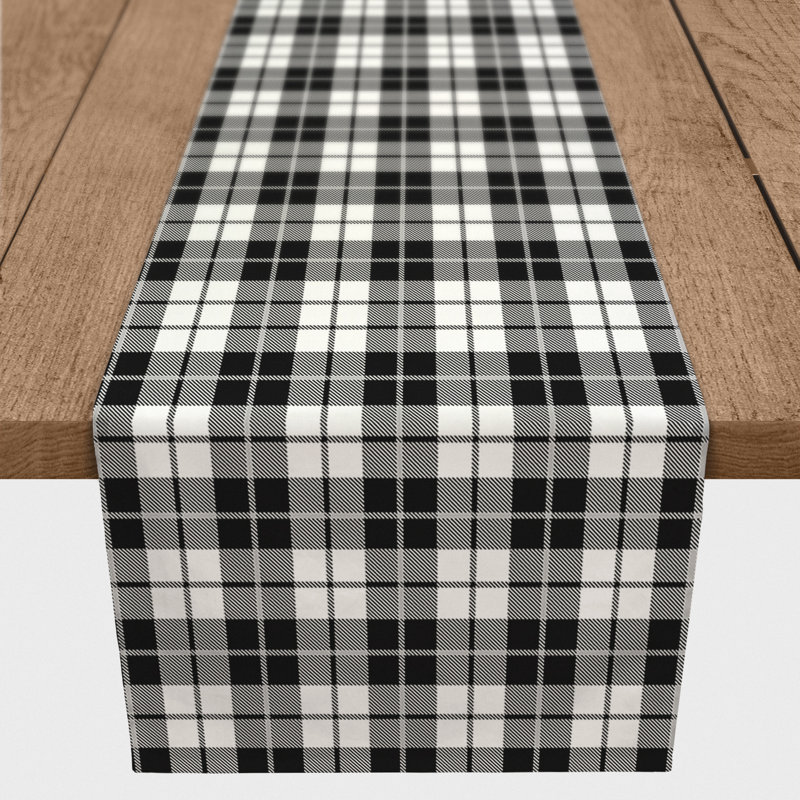 Adrith Rectangle Plaid Polyester Table Runner, 72" x 16", Gray