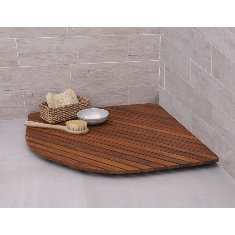 Highland Dunes Mccollom Teak & Wood Reversible Shower Mat