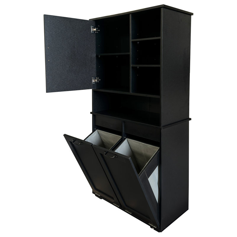 Laundry Cabinet With Doors And Shelf, Tilt-Out Laundry Hamper, Multiple Storage Space, Freestanding Style, Open Shelve, Adjustable Shelf