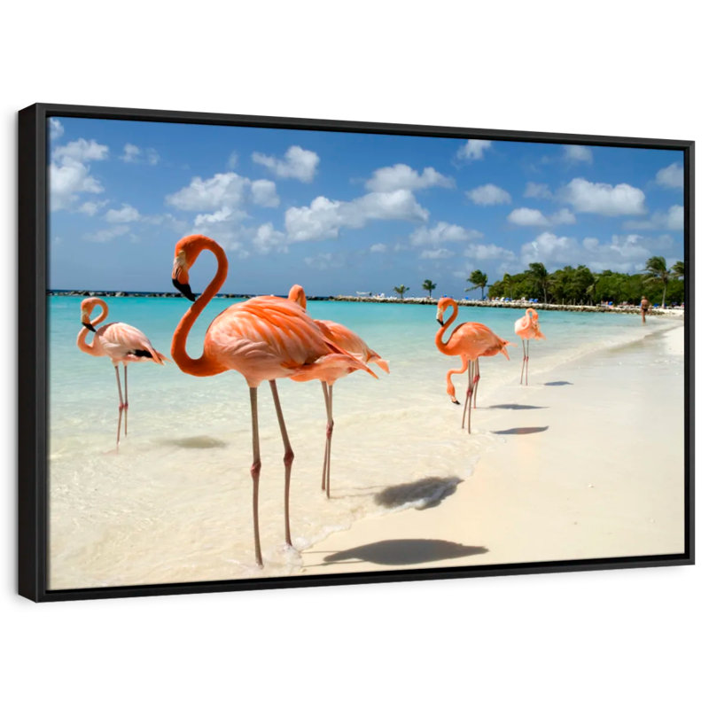 Animal "Art mural flamants roses sur la plage d'Aruba", H 13 po x l 19 po