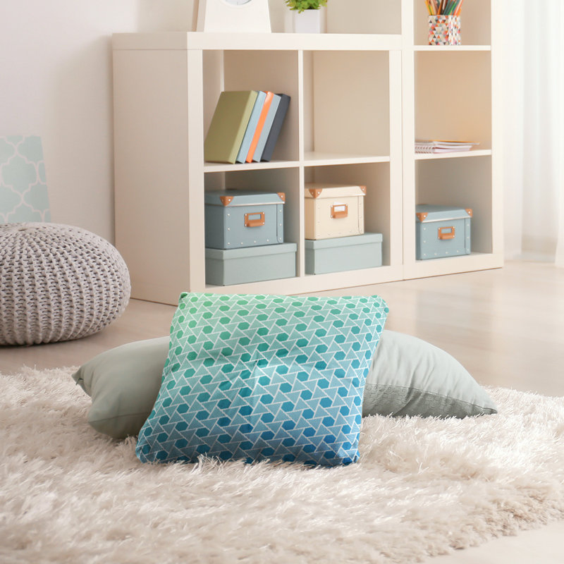 Coussin de plancher hexagonales et triangles, 26 po x 26 po, Vert / bleu