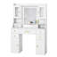 Meuble-lavabo avec miroir à lumière DEL (3 modes de couleur, luminosité réglable), meuble-lavabo avec 4 armoires, 6 tiroirs et prise de courant - Coiffeuse blanche pour chambre à coucher