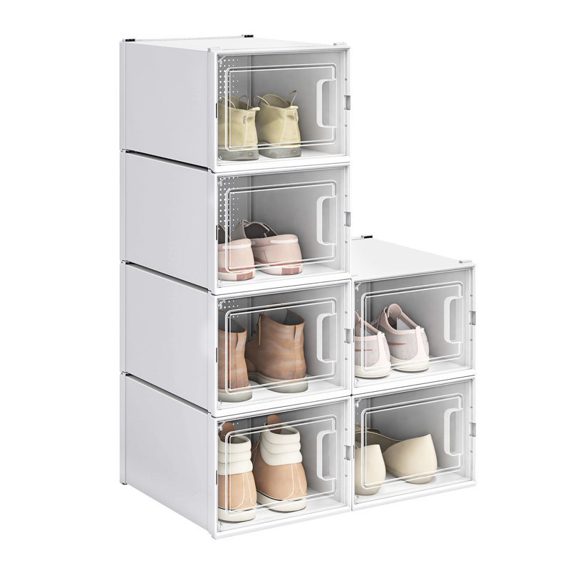 6 Pair Stackable Shoe Storage Box, White