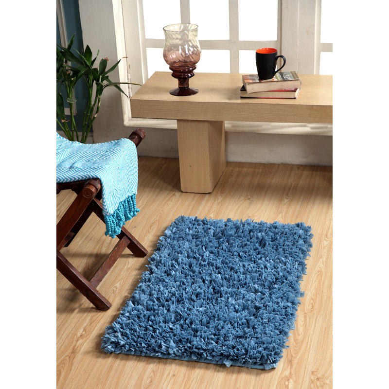 Annalease Cotton Blend Non-Slip Bath Rug, Blue