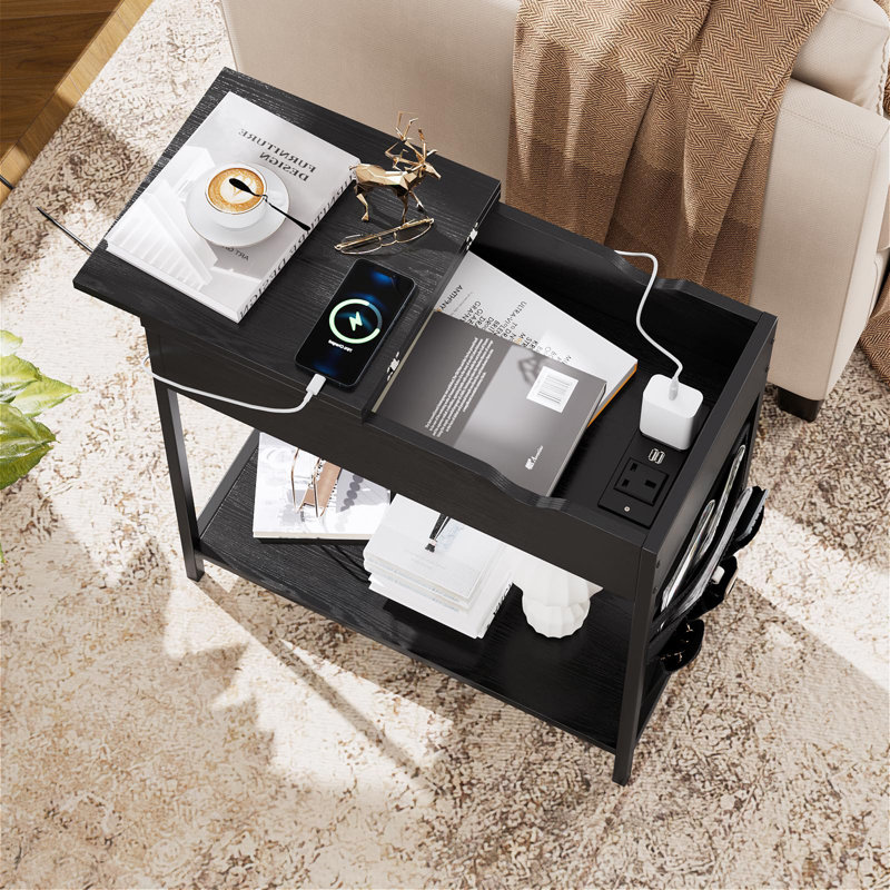 Side Table with Storage, Black