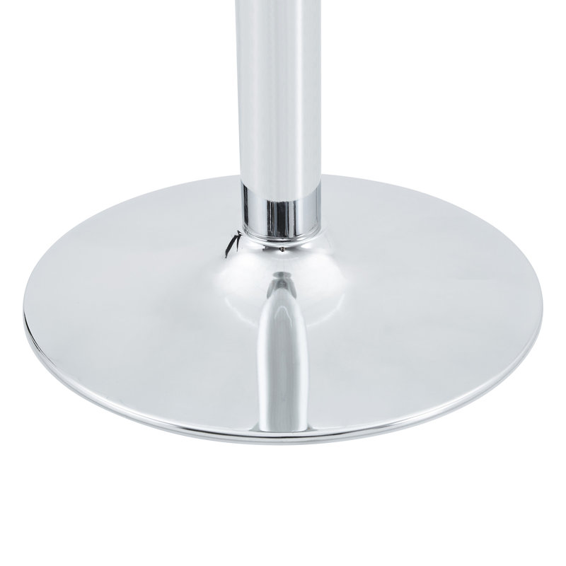 Table basse ronde en verre trempé de 27,5 pouces de diamètre. 17,7 pouces de haut, soutenu par une base en métal argenté, avec un bord de luxe léger.