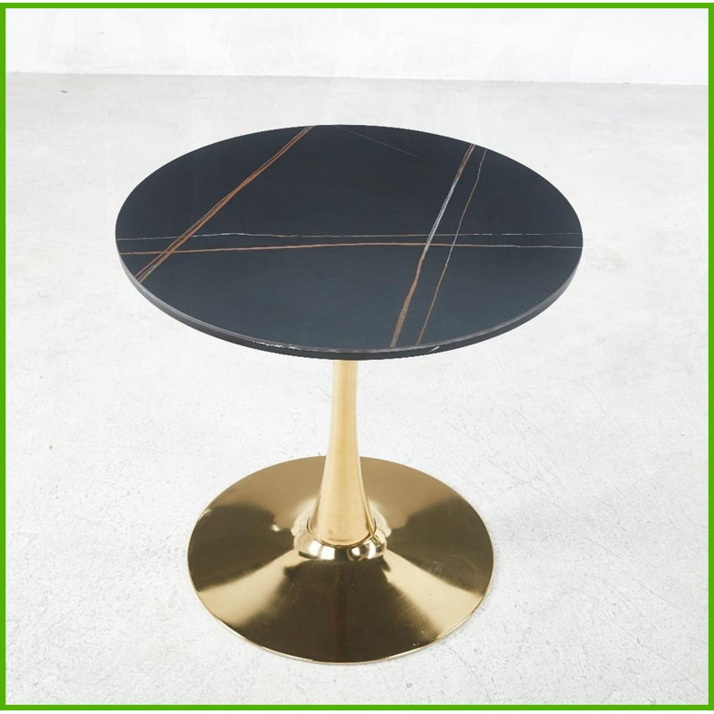 Table basse 31,5 po Mid-Century Golden Tulip, H 28,74 po x L 31,49 po x l 31,49 po, Noir, Doré