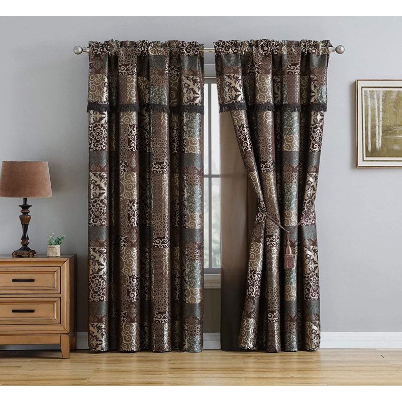 Amelia Room Darkening Curtain Pair, Brown/Teal