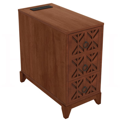 End Table with 3 Drawers – Corner Table with 2 Open Shelves – Tall Side Table for Bedroom and Corner, Walnut