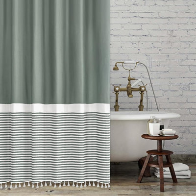 Lughland Striped Shower Curtain with Hooks Included