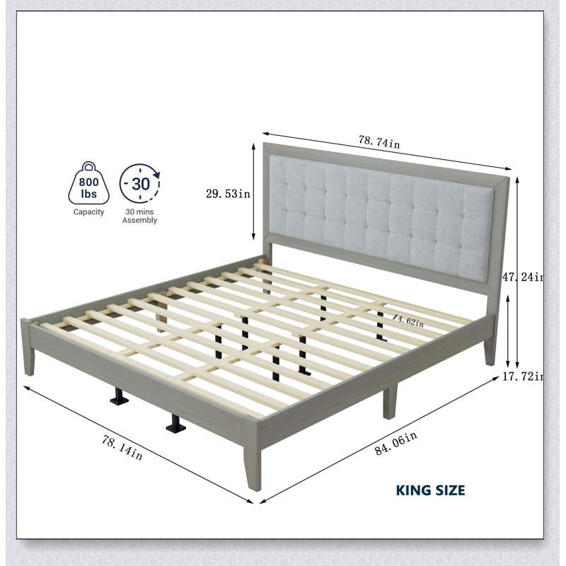 Solid Wood Platform Upholstered Headboard Bed