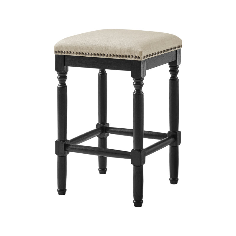 Liya Upholstered Counter Stool, Counter Stool (26" Seat Height), French Cream, Black
