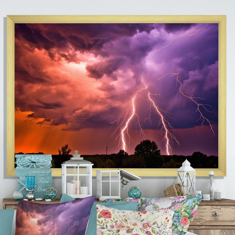 «Dramatic Thunderstorms II - Lightning», art mural sur toile, Gold Picture Framed, 34" H x 44" W