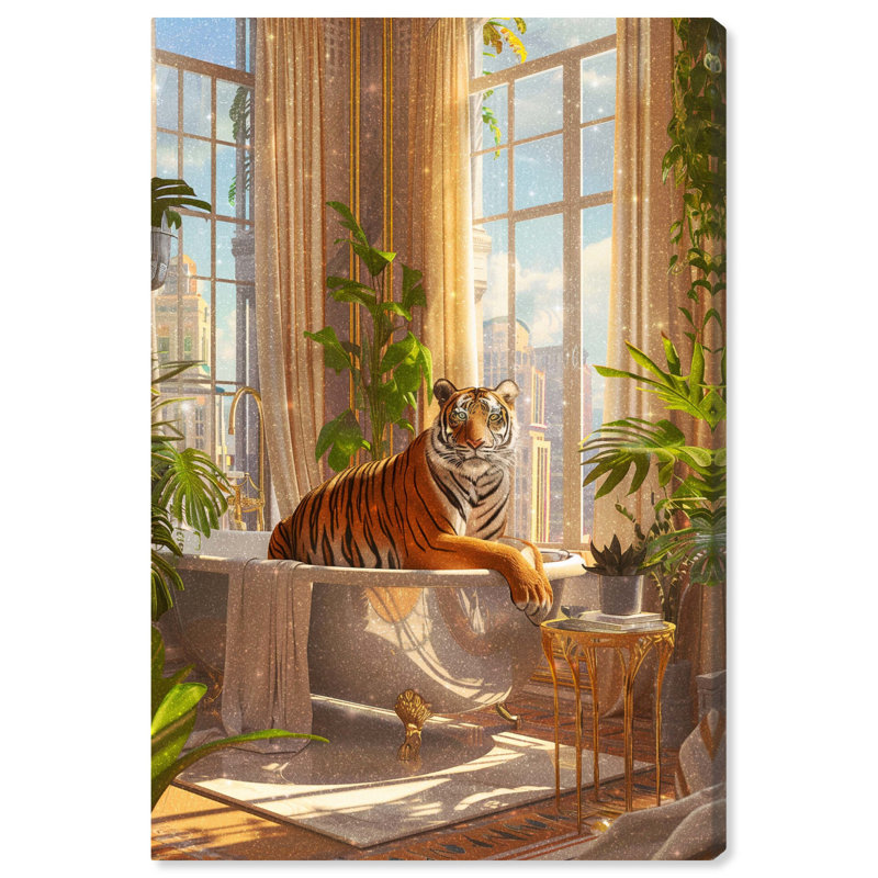 «Lush Tiger Bath» par Everly Quinn, H 15 po x l 10 po, Toile tendue