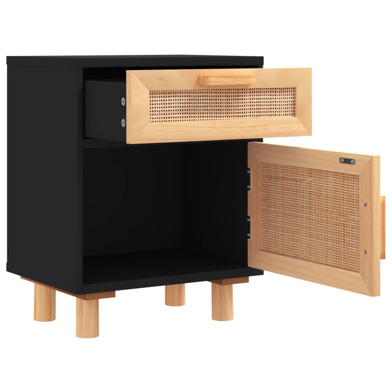 Blethyn 40cm W Solid + Manufactured Wood Bedside Table, Black, Right, Individual