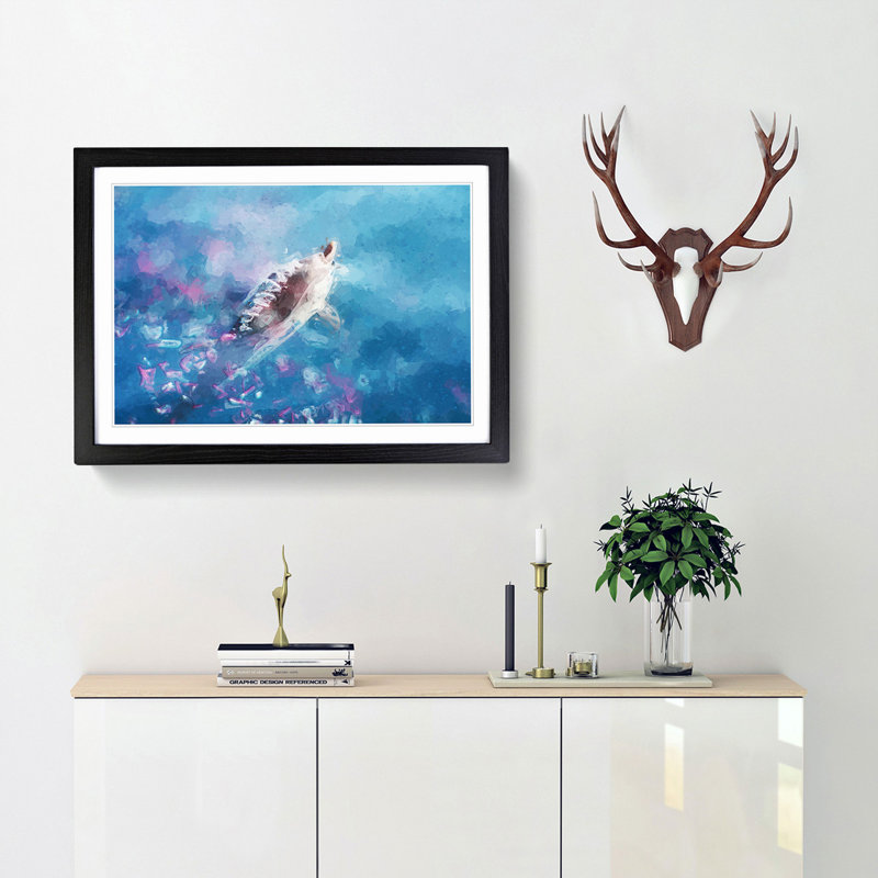 Swimming Dolphin in Abstract - Framed Print, 62cm H x 87cm W x 2cm D, Black Framed